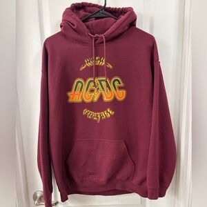 Men’s AC/DC Size Large Burgandy High Voltage Hooded Sweatshirt
